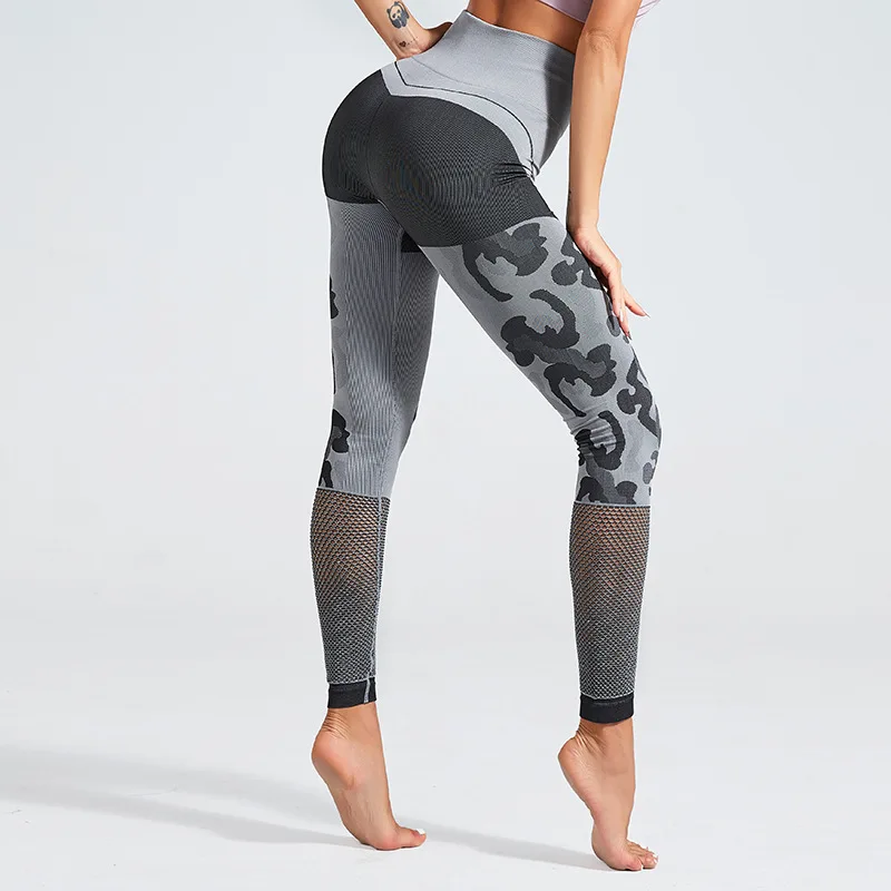

High Waist Seamless Yoga Pants Female Hip Sexy Camouflage Hollow Fitness Pants Running Sports Fitness Tights