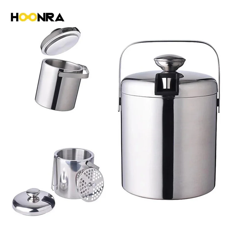 

HOONRA 1.3L Ice Bucket Wine Coolers Stainless Steel Double Wall Champagne Bucket Keg Ice Bucket Bar Accessories