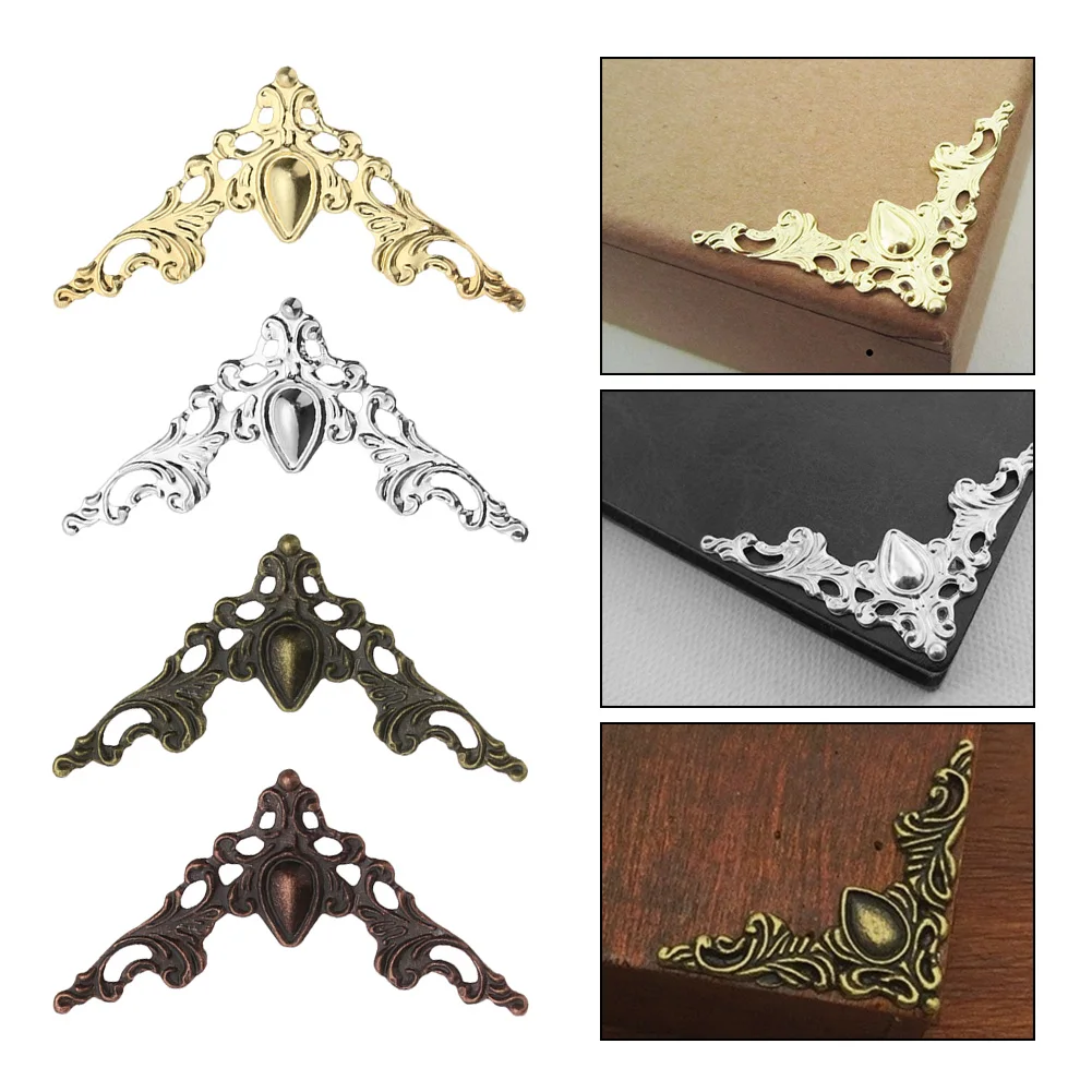 

4Pcs Metal Corners Antique For Book Photo Furniture Box Corner Piece Metal Crafts DIY Ornament Gold Bronze Decorative Protectors