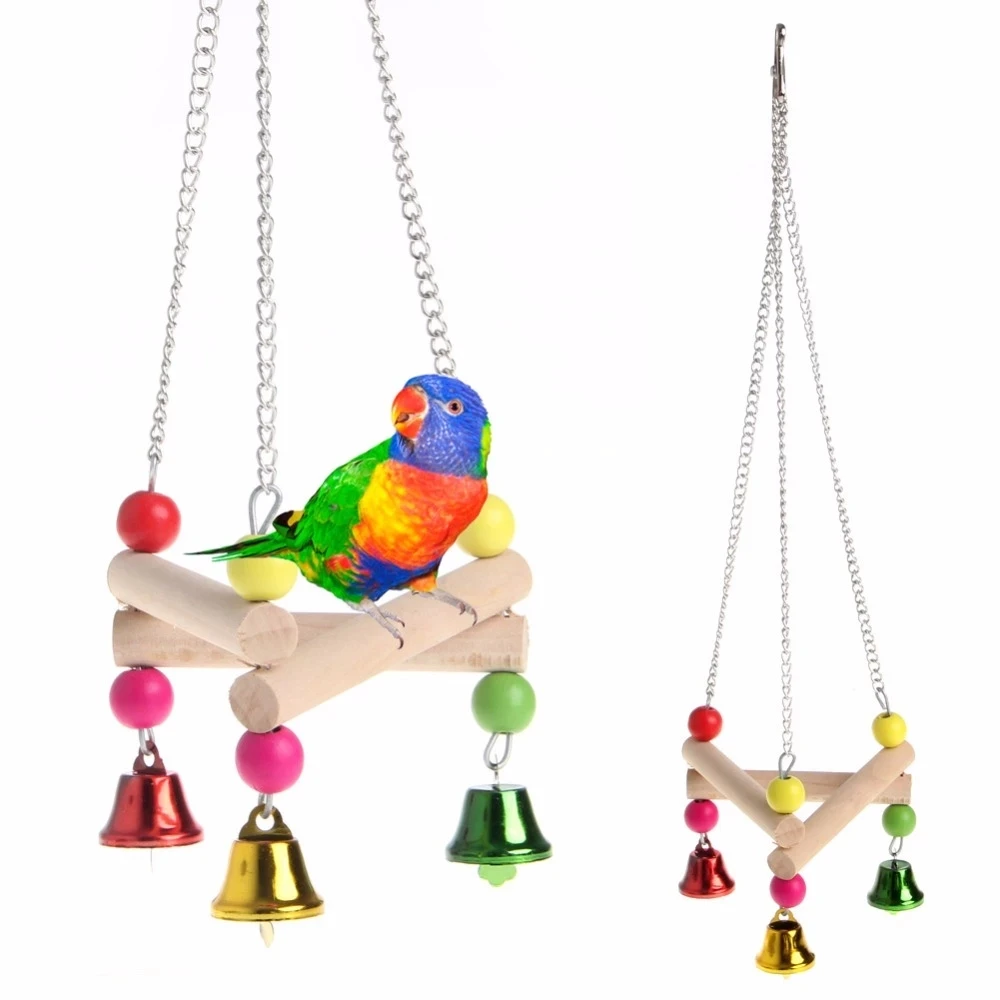 

PipiFren Pet Bird Hanging Swing Toy Birds Cage Pendant Chew Toy Colorful Parakeet Cockatiel Catch Cage with Bell Chewing Toys