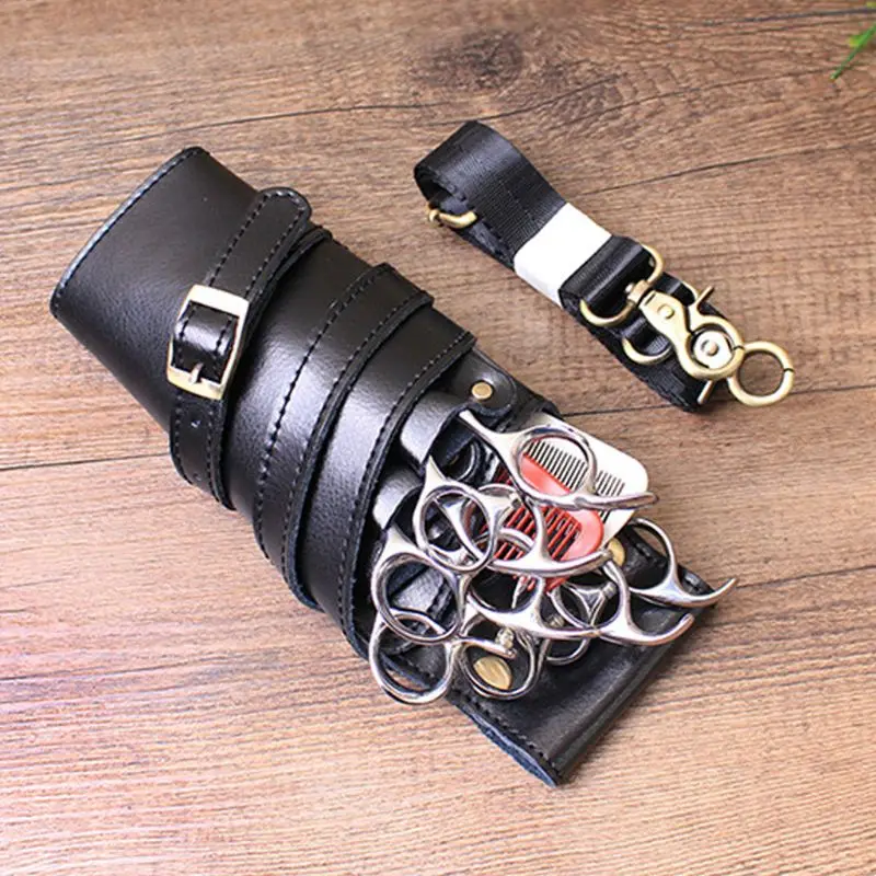

PU Leather Pouch Scissors Bag with Strap Hair Stylist Pocket for Hairdresser X5XA