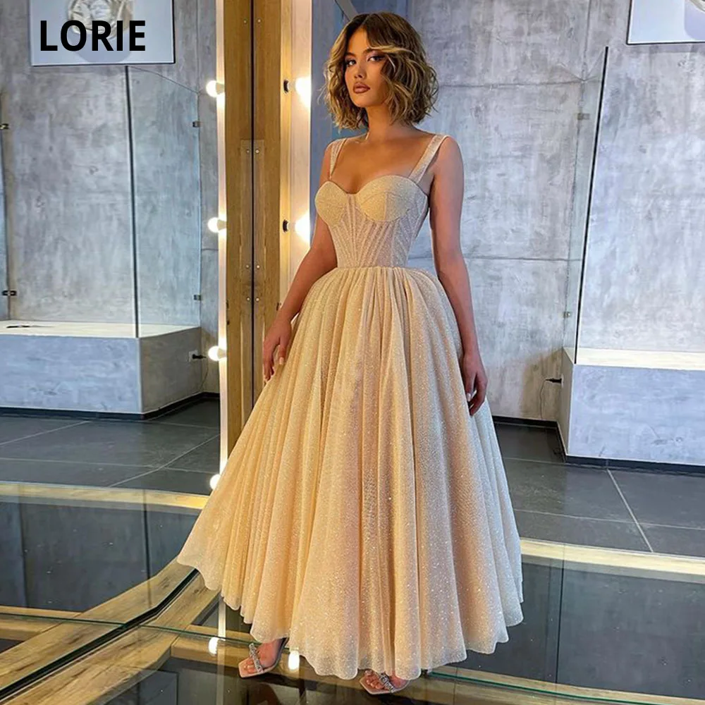 

LORIE 2022 Glitter Sequins Tulle Long Evening Dresses Sleeveless Spaghetti Straps Newest Formal Prom Gowns Party Robes De Soirée