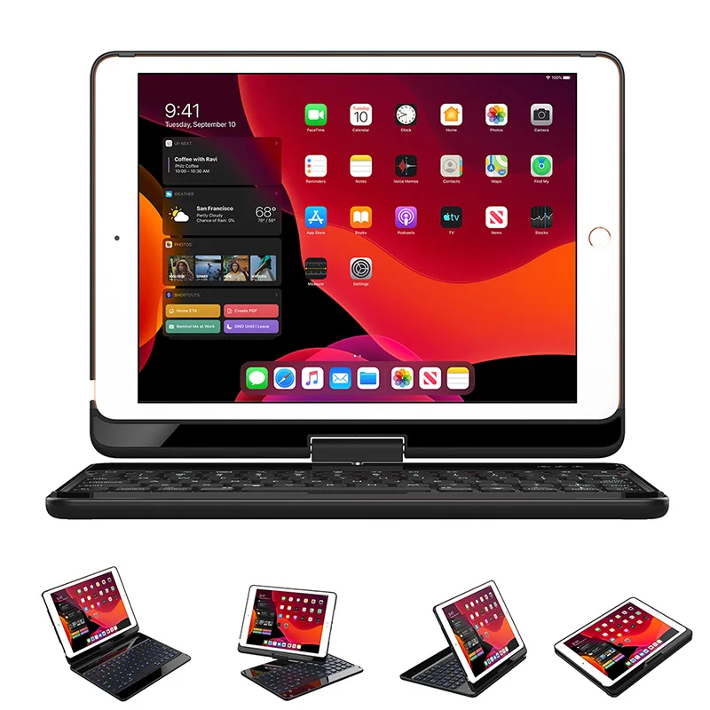 360 градусов вращения чехол для iPad 10 2 дюймов с Беспроводной клавиатура Bluetooth