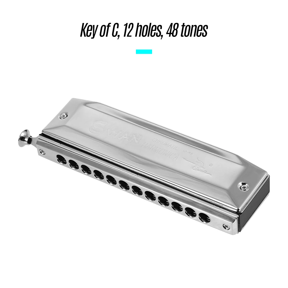 

12 Holes Chromatic Harmonic C Key 48 Tones Mouth Organ with Storage Case and Cleaning Cloth