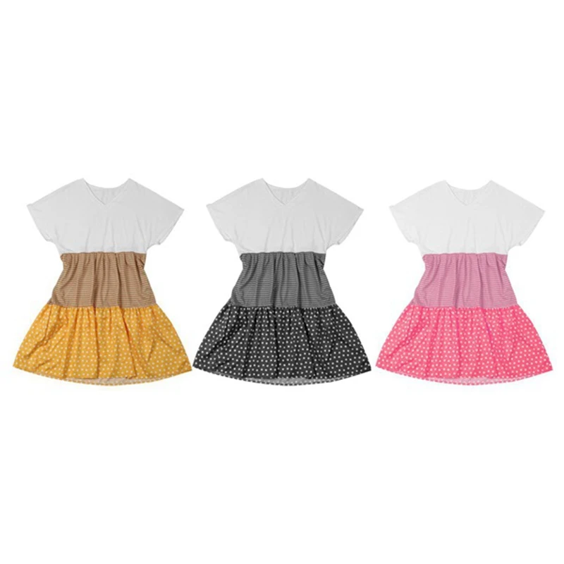 

Women's Fashion Print Stitching V-Neck Short Sleeve Dress