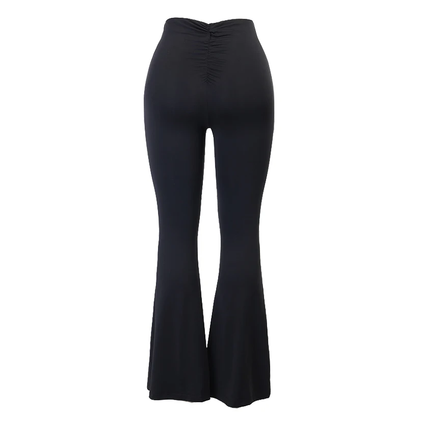 

Women Elegant Office Ladies Elastic Waist Flare Hem Pants Black
