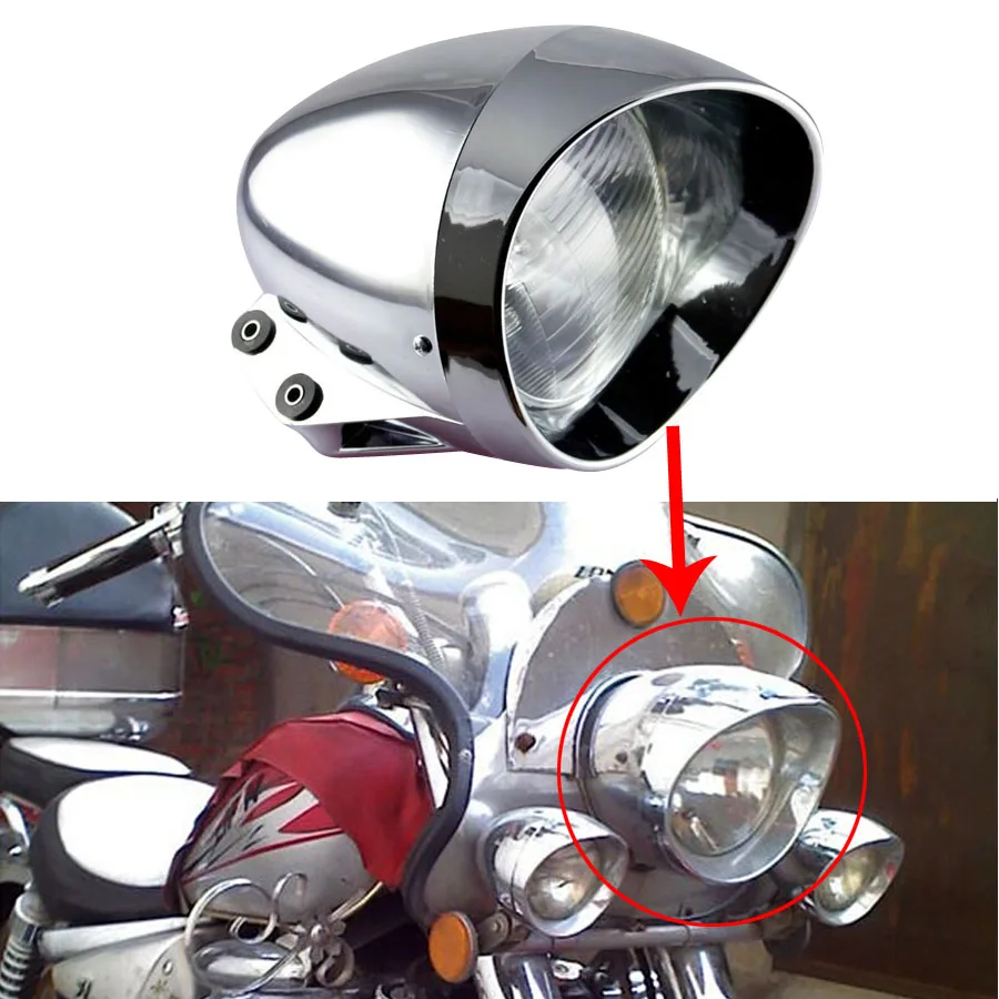 Хром Мотоцикл 6," Пуля фара подходит для Harley cruise Honda Steed Shadow