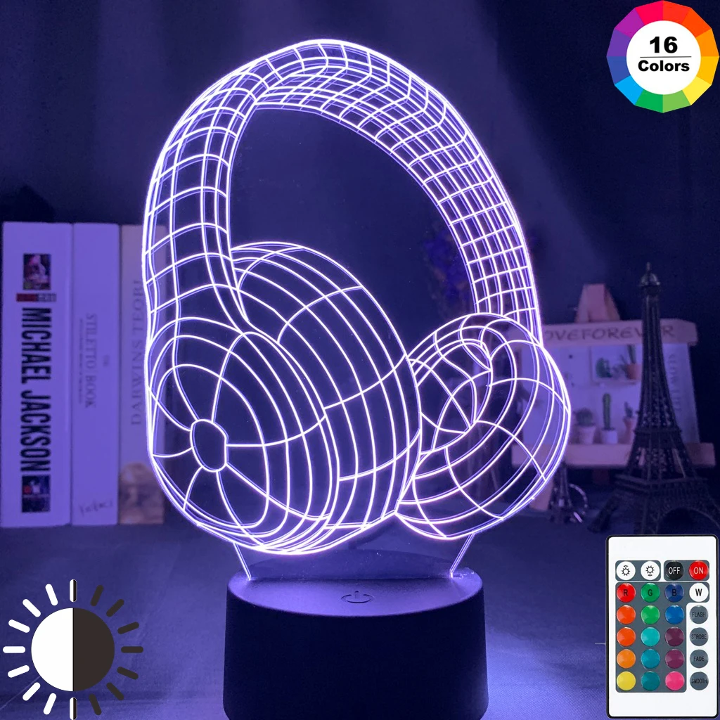 

3d Illusion Lamp Headset 16 Colors Changing Nightlight for Room Decor Light Cool Birthday Gift for Kids Child Led Night Light
