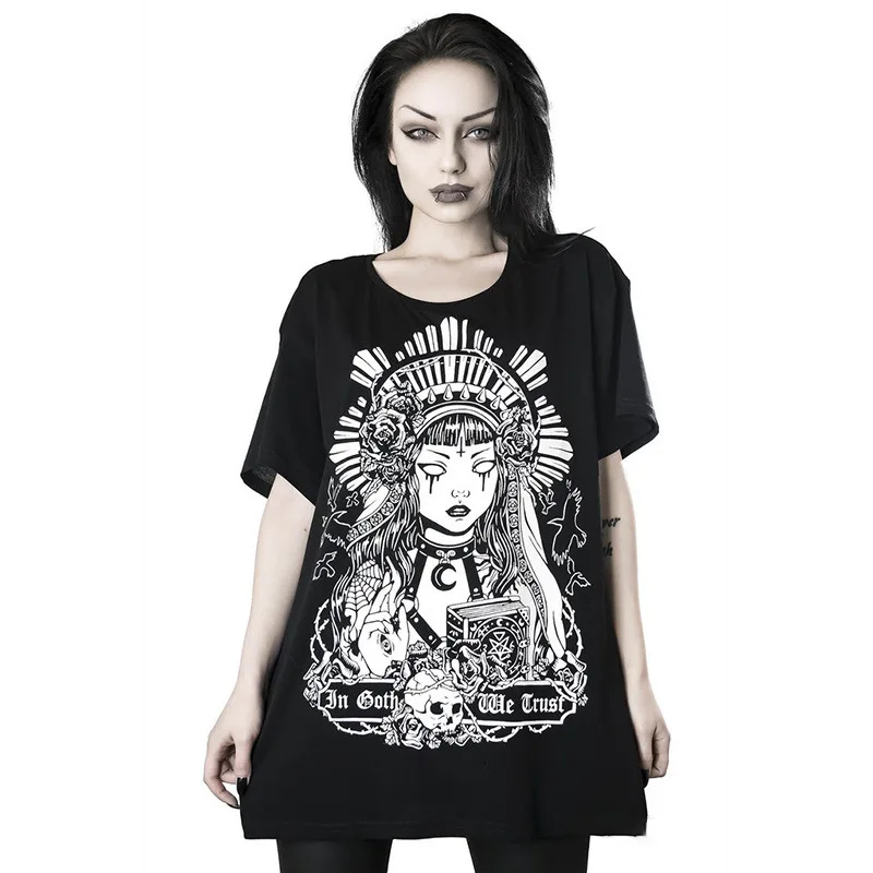 

2021 Summer y2k Woman Tshirts Short Sleeve Goth Style T Shirt Printing Ladies Top Gothic Dark Grunge Tshirts Harajuku Female Tee
