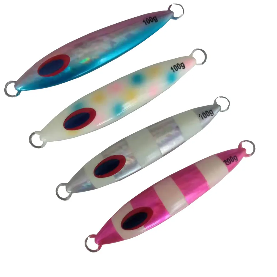 

swolfy 4pcs Slow Rocking Iron Bait Quick Sink Slow Shaking Noctilucent Jig Lure 100g/120g/150g Lead Fishing Lures Wobbler