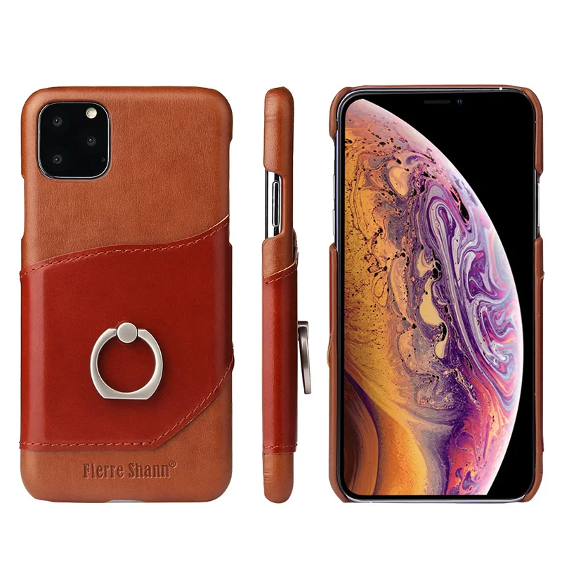 Натуральная телячья кожа чехол для iPhone 11 Pro Max кольцо пальцевый держатель задняя крышка оболочка
