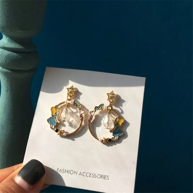 Женские Висячие серьги корейский стиль милые Мультяшные часы с цепочкой ручной