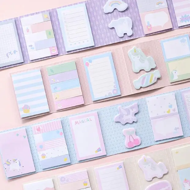 

1 Set 6 in 1 Series Pocket Kawaii Unicorn DIY Scrapbooking Sticky Memo Notes Message Planner Notepad School Office Stationery