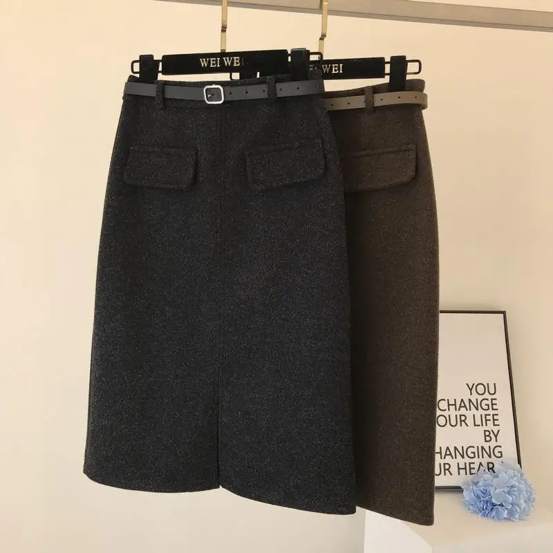 Шерстяная Юбка зимняя женская длинная Корейская версия универсальная