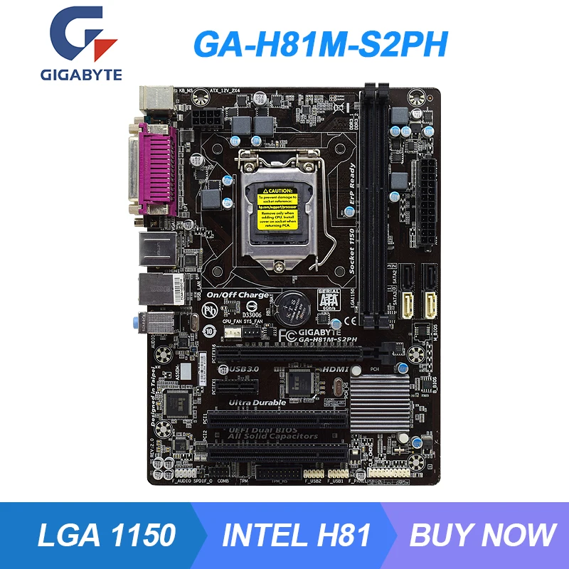 

GA-H81M-S2PH для Gigabyte LGA 1150 Intel H81 материнская плата для настольного ПК DDR3 16 ГБ Xeon E3-1280 v3 Core i7 i5 i3 ЦП HDMI PCI-E X16