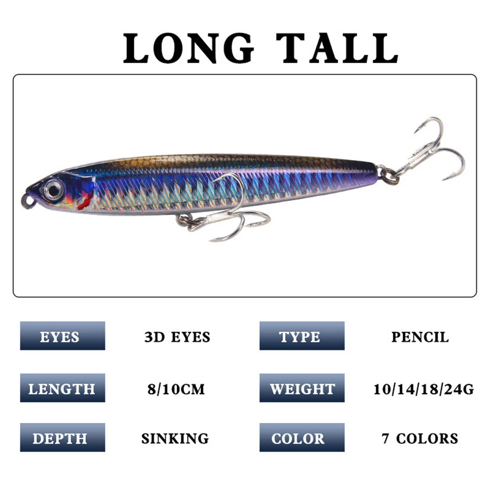 Pencil Sinking Fishing Lure 10-24g Bass Fishing Tackle Lures Hard Bait Lifelike Minnow Lure for Freshwater Saltwater