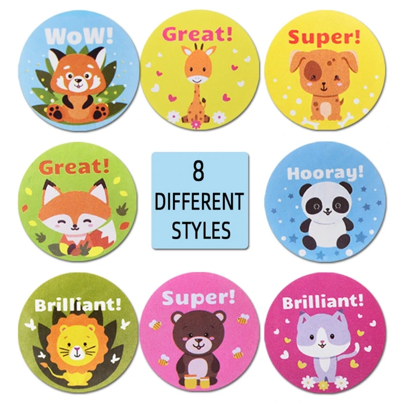 

500Pcs/Roll Reward Stickers Cute Animal Students Teacher Encouragement Stickker Y4UD