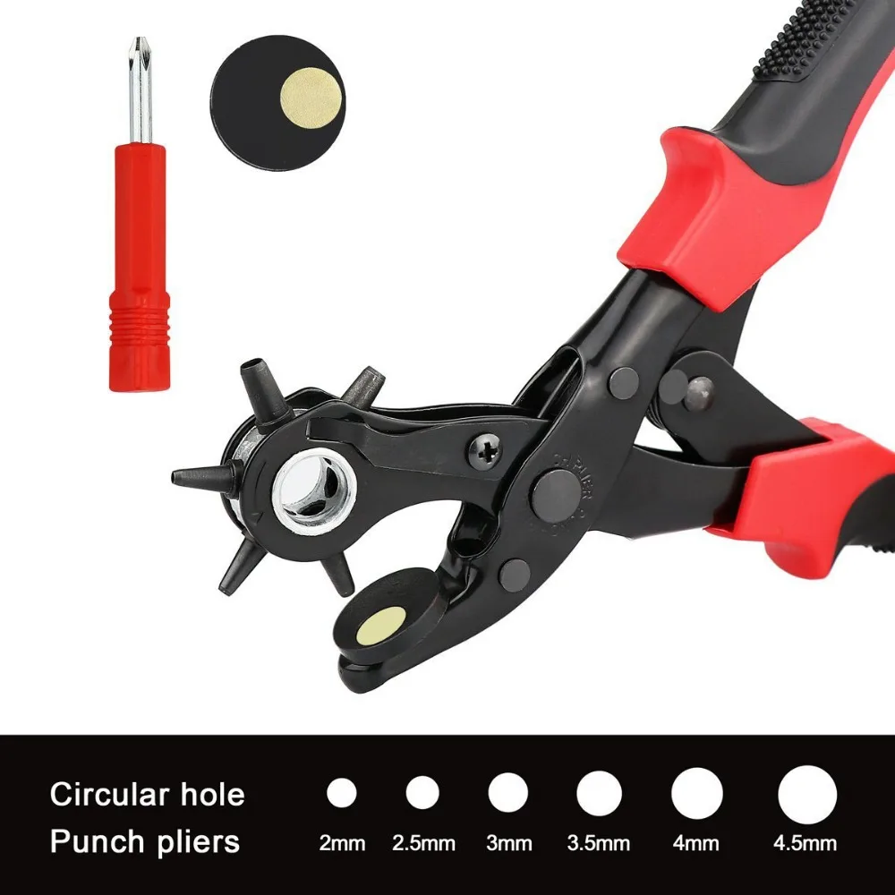 

New 2 Style Revolving Leather Belt Hole Punches Professional Heavy Duty belt hole puncher tool Plier Holes in 2.0 mm-4.5 mm