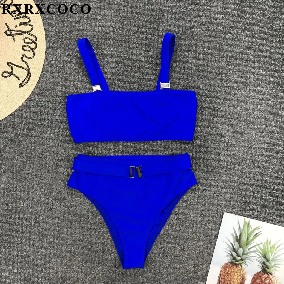 Новый однотонный бикини RXRXCOCO 2019 купальники женский купальник с высокой талией