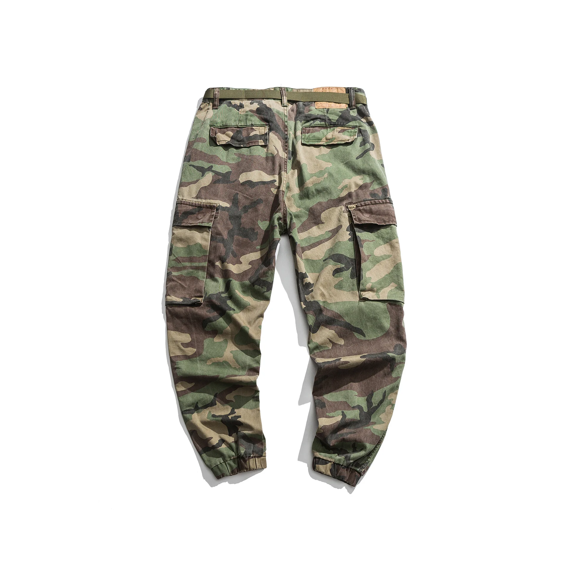 

H-8019 New Camouflage Trousers Men Japan Style Fashion Military Sport Running Outdoor Belt Zipper Multi-Pocket Small Feet Pants