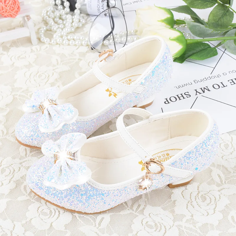 2021 New girls' princess shoes high heels single shoes bow princess shoes girls' crystal shoes children's shoes dance shoes enlarge