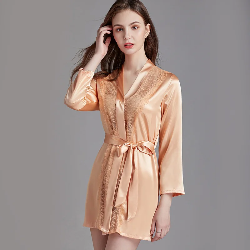 

Sexy Lingerie Lace Sleepwear Robe Wedding Silk Stain Dress Bridesmaid Robes Night Coat Kimono Bride Bathrobe Dressing Gown 2020