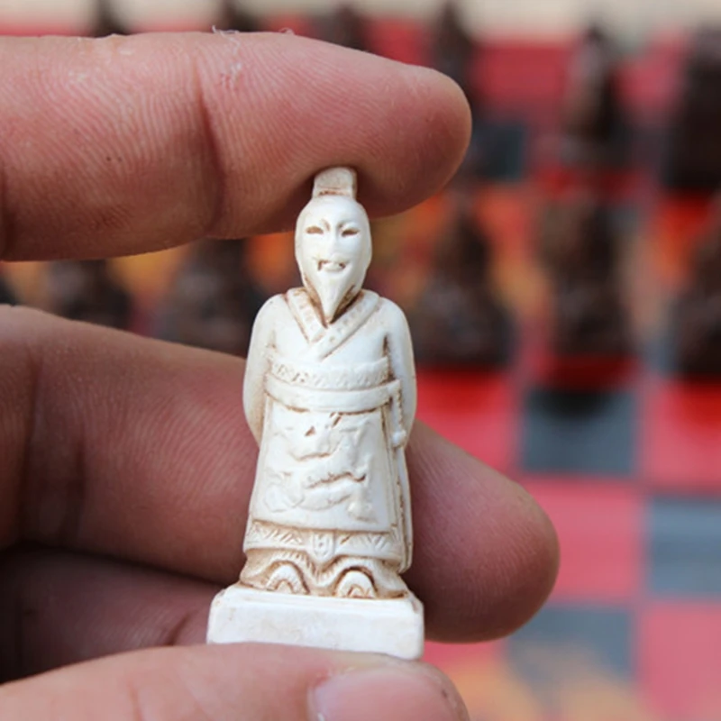 

Vintage Chinese Terracotta Warrior 32 Chess Set Wood Table Chess Games Gift