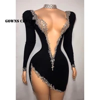 sexy prom dresses long sleeve celebrity party dress mermaid mini cocktail gown black beaded homecoming gowns %d0%bf%d0%bb%d0%b0%d1%82%d1%8c%d0%b5