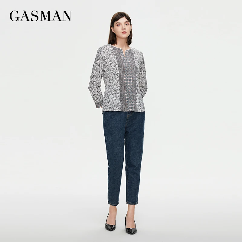 GASMAN 2022 женская футболка элегантная винтажная Повседневная серая Офисная Женская