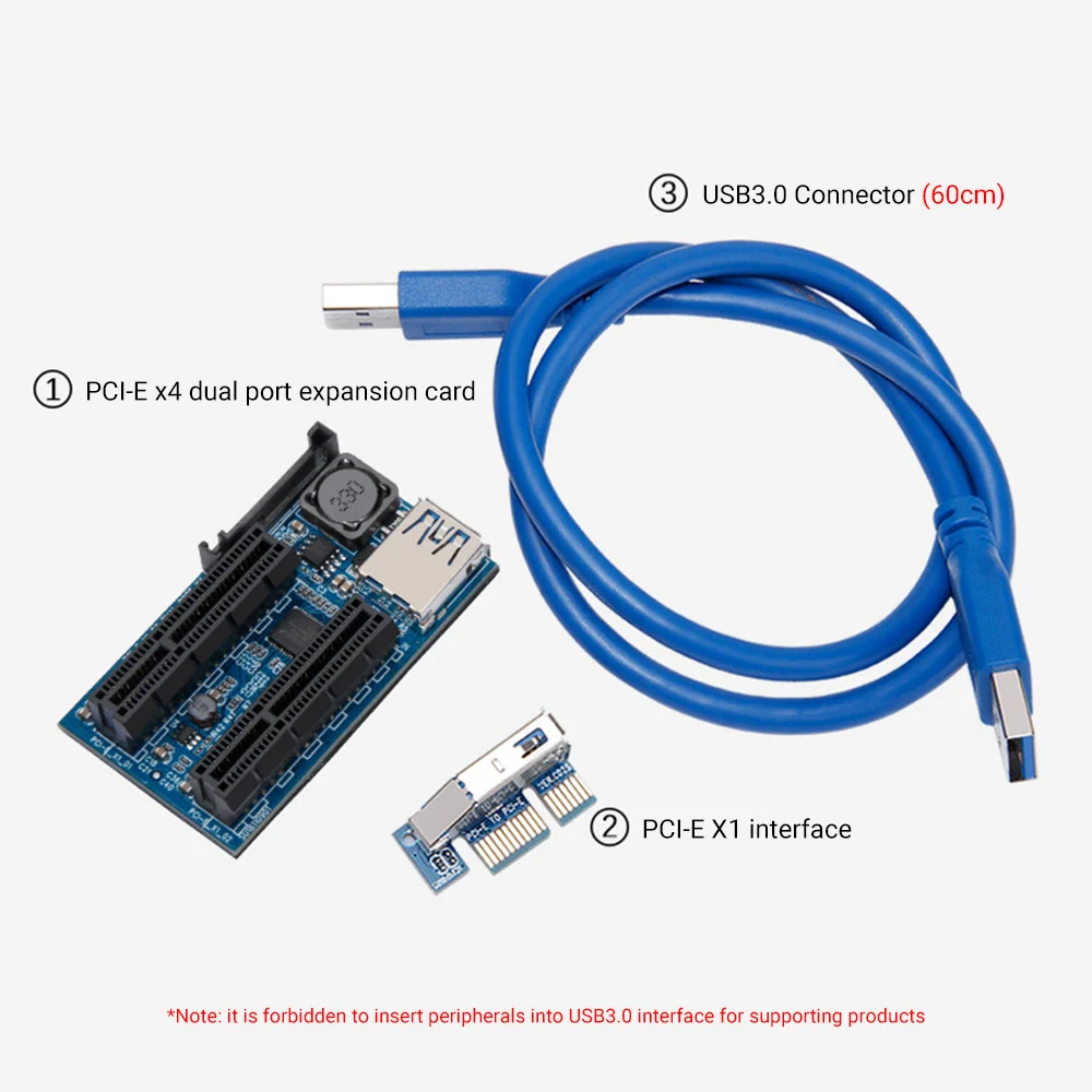 

Переходная плата PCIE X1 на два порта PCI E X4, Расширительная плата с добавлением PCI Express USB 3,0, дополнительный кабель расширения для компьютера