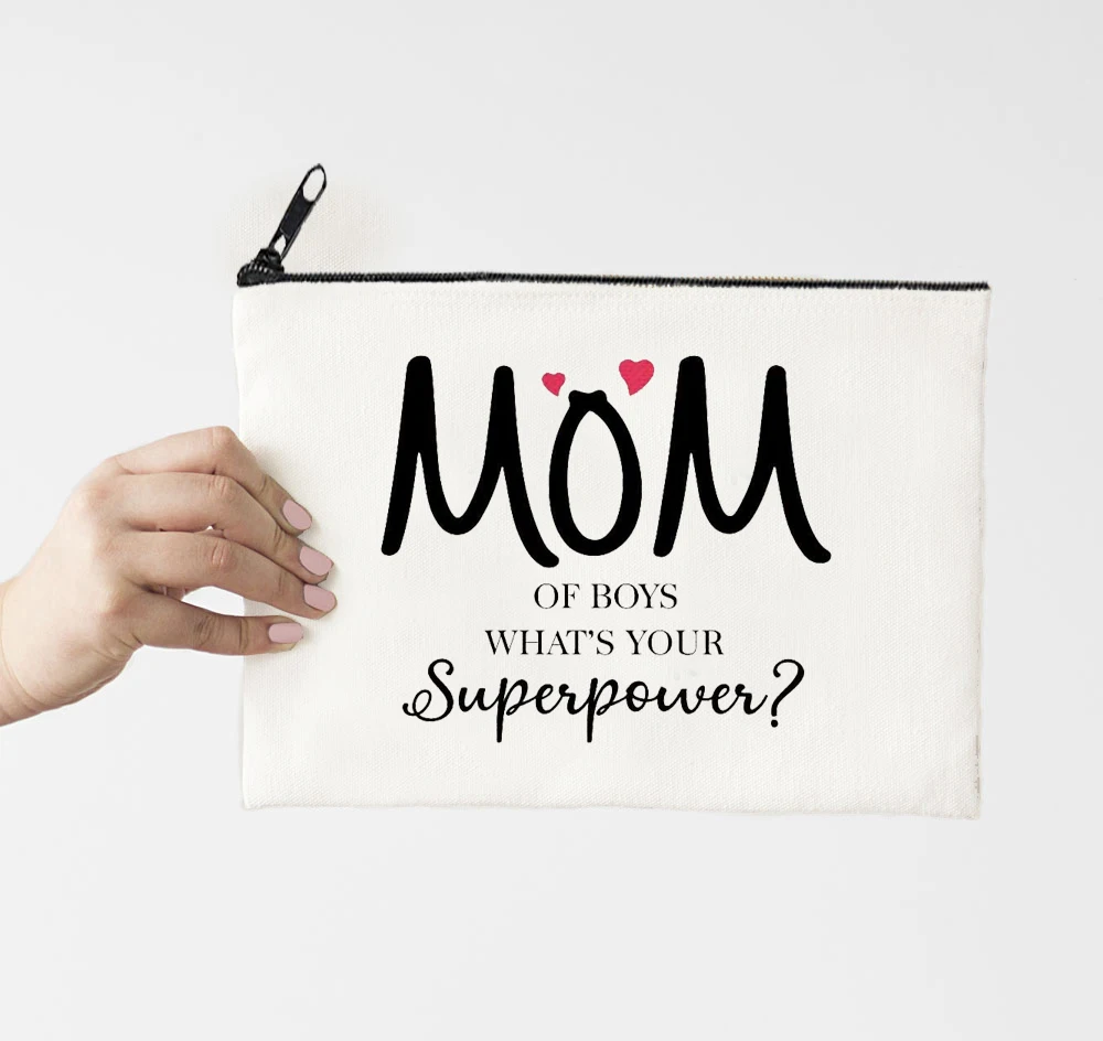 

Mom of Boys Cosmetic Bag Women Power Fashion Makeup Bag Ladies Canvas Cosmetic Case Girls Make Up Organizer Travel Bag M Print