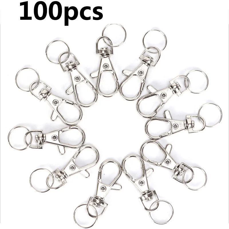 

100pcs/lot Swivel Lobster Clasp Clips Key Hook Keychain Split Key Ring Findings Clasps For Keychains Making