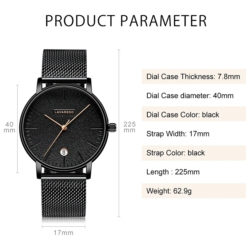 Lavaredo новые модные мужские часы тонкие сетчатые водонепроницаемые кварцевые для