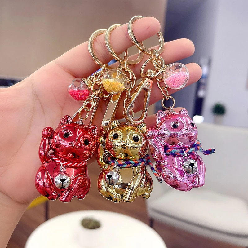 

Милые брелоки с изображением счастливого кота, Брелоки для ключей от автомобиля, декоративные брелоки с водяным звуком и колокольчиком