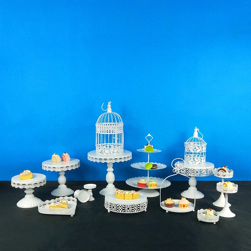 White 15pcs 5-18 шт Золотая подставка для торта круглые подставки для кексов металлическая подставка для десерта с подвесками и бусинами, золото - Цвет: White 15pcs