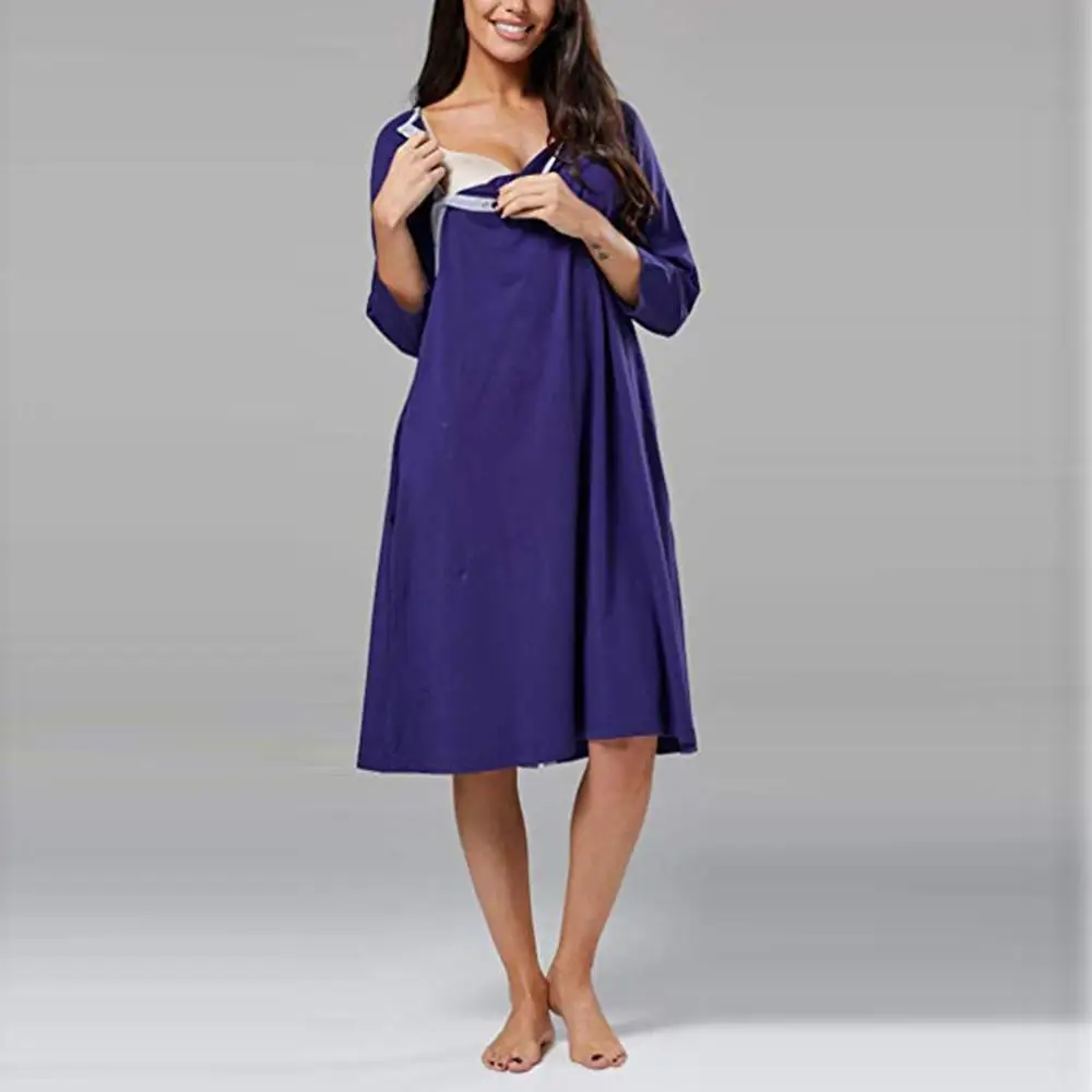 

Hot autumn and winter pregnant women breastfeeding long-sleeve round neck large swing fashion pure color cotton dress