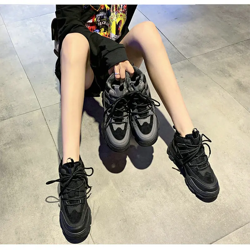 Зимние женские кроссовки корейские Дикие повседневные согреться с мехом