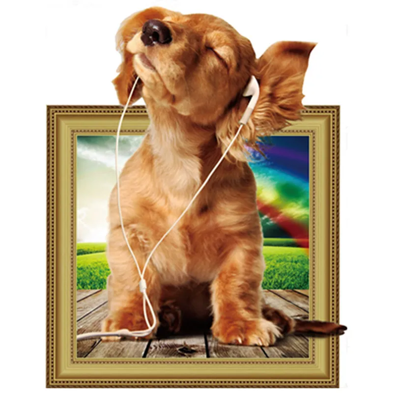 3d Поддельные виниловые наклейки на стену для прослушивания музыки с щенком и