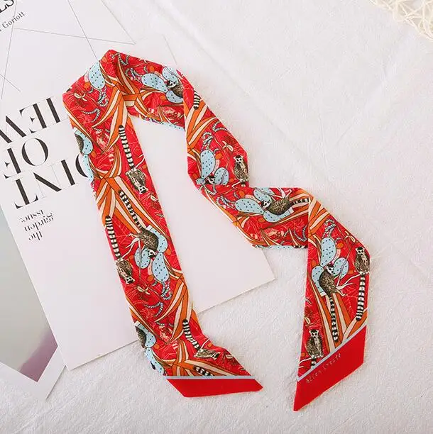 

L969 Korean Handle Bag Scarf New Small Soft Silk Ribbon Long Scarves Women Floral Printed Tie Headband