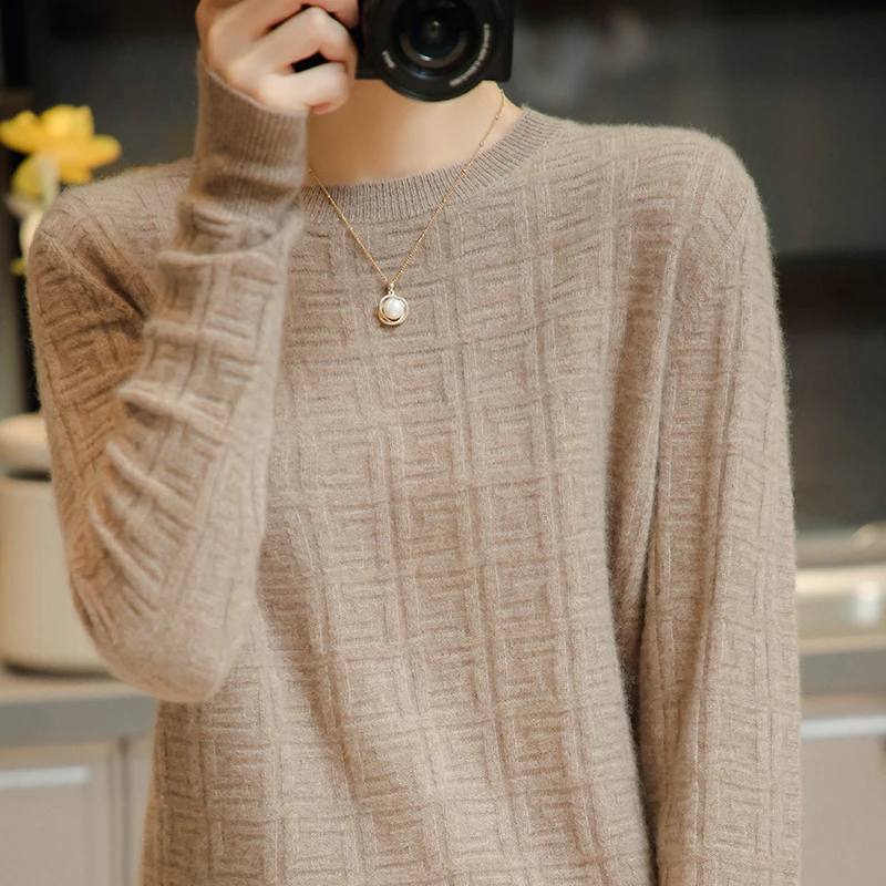 

TAILOR SHEEP 100% Wool O-neck Sweater Women Long Sleeve Loose Size Bottoming Tops Autumn Winter Female Knit Pullovers