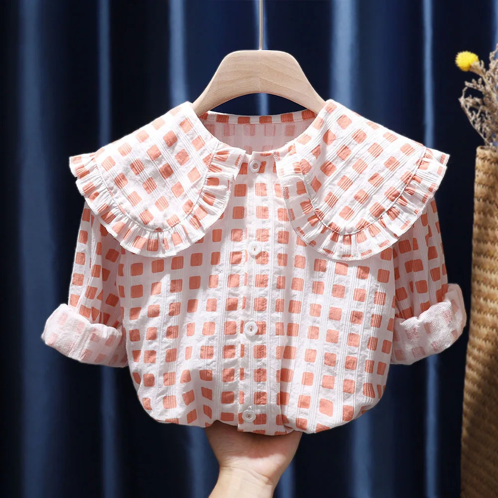 Детская кружевная блузка в клетку с длинным рукавом фонарик | одежда и обувь