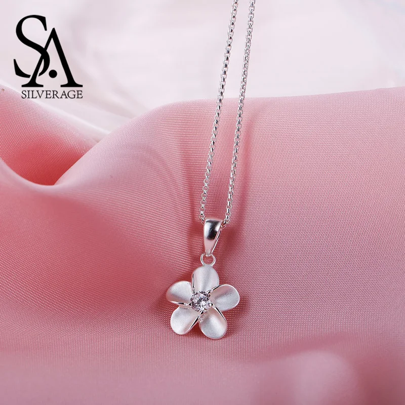 

SA SILVERAGE 925 пробы серебро, цирконивый цветок, ожерелье, подвеска, колье, для Для женщин чокерами, ожерелье с подвеской в виде колье