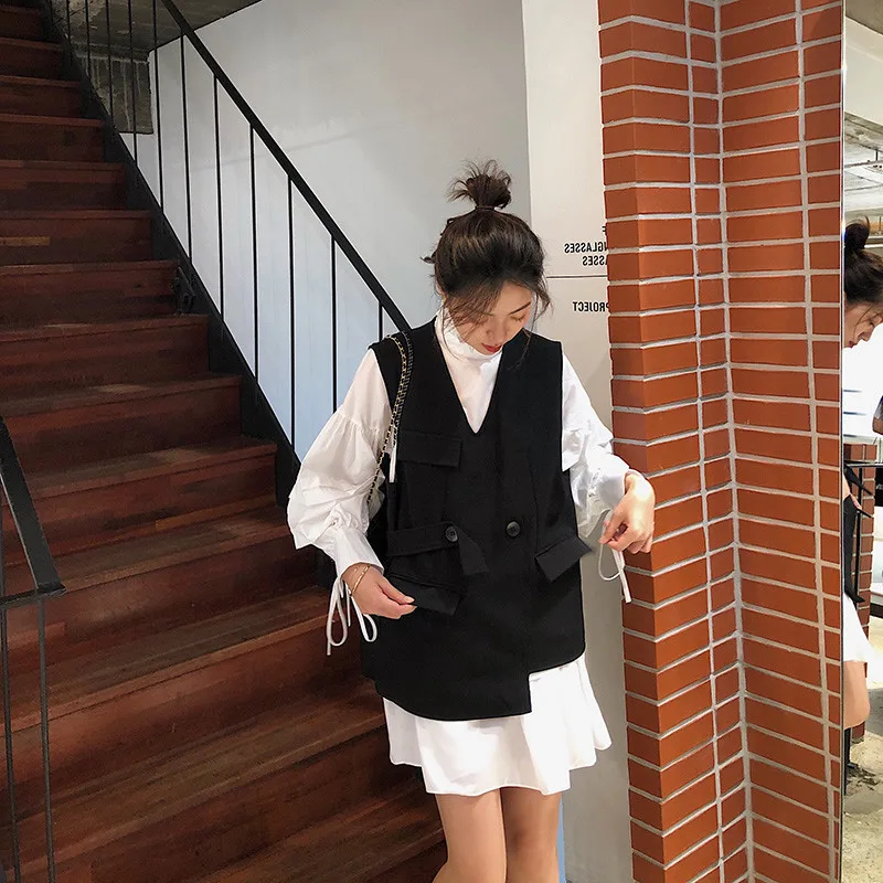 Женское Свободное платье с рукавами фонариками DEAT белое прямое свободного