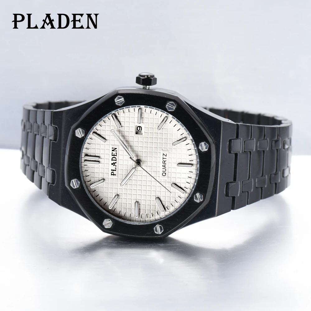 

PLADEN Top Brand Luxury Men Watches Fashion Stainless Steel Black Quartz Watch For Men Classic Design Waterproof Male Clock 2021