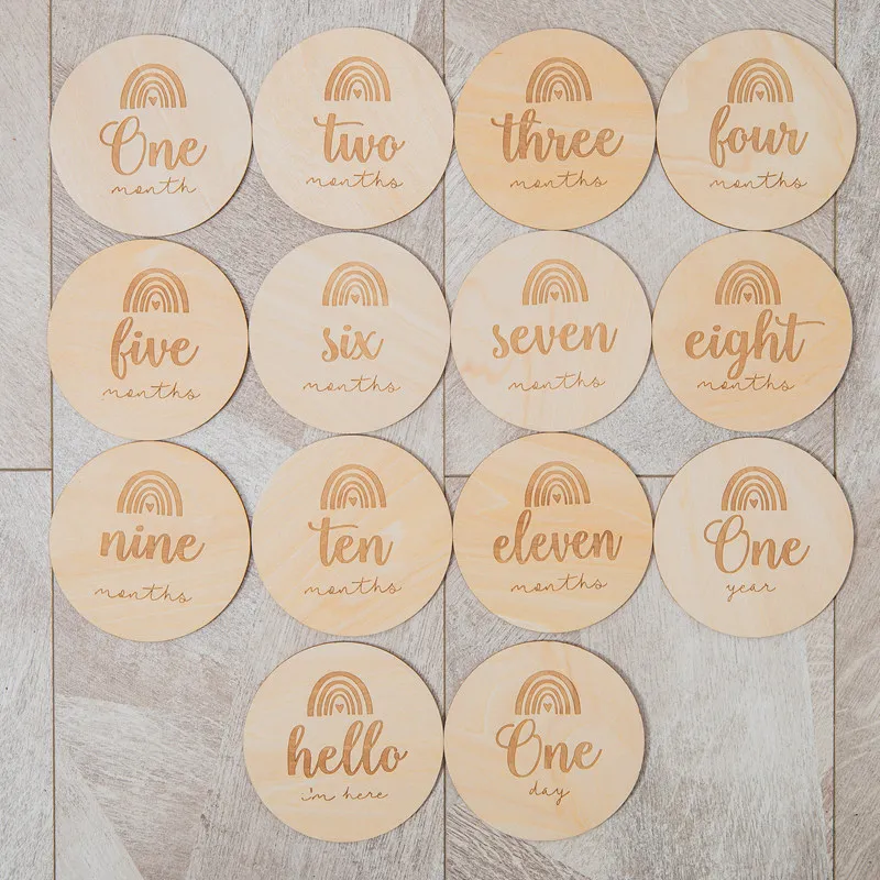 

Baby Milestone 6/14 Set Wooden Baby Multilingual Photography Background Props Customizable C