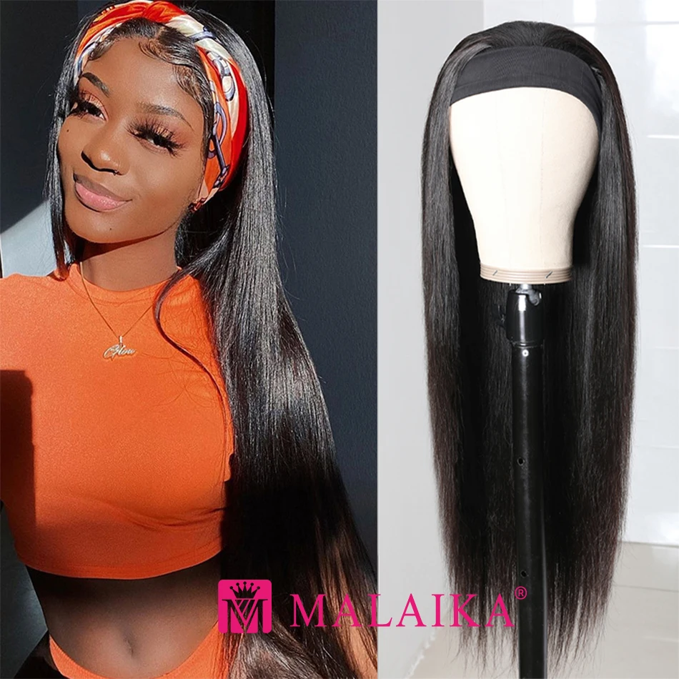 Malaika Headband Wig Straight Human Hair Wigs Glueless Scarf Wig Brazilian Hair Lace Front Wig Frontal Hair Wigs For Black Women