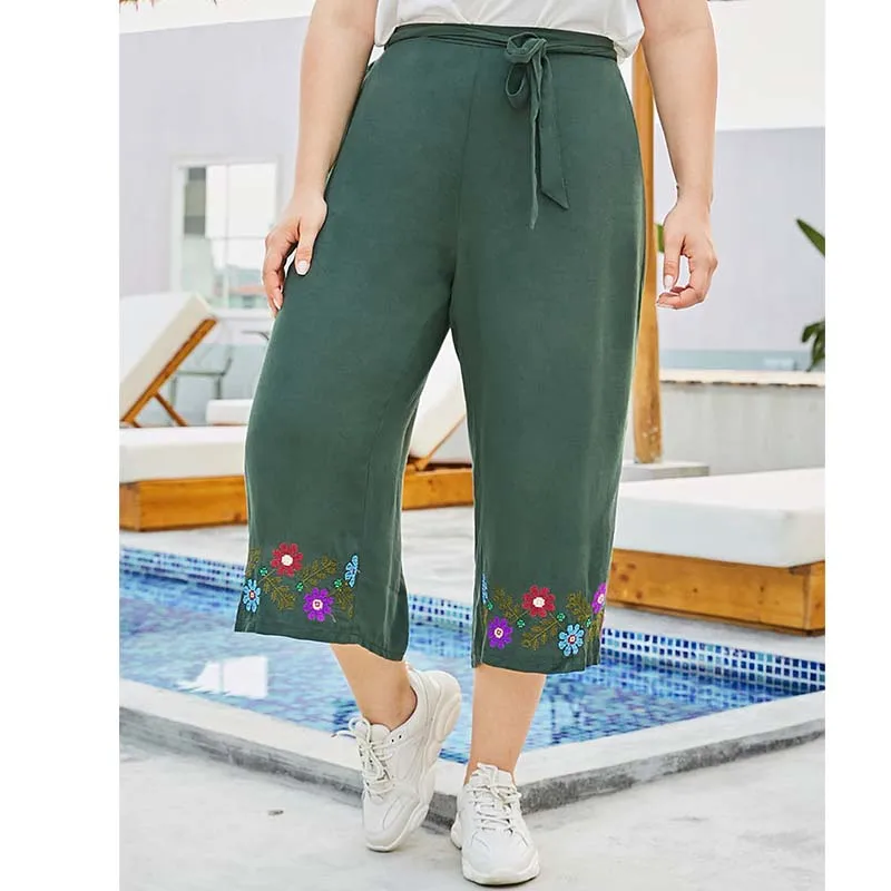 Брюки WHZHM женские с широкими штанинами зеленые свободные повседневные поясом