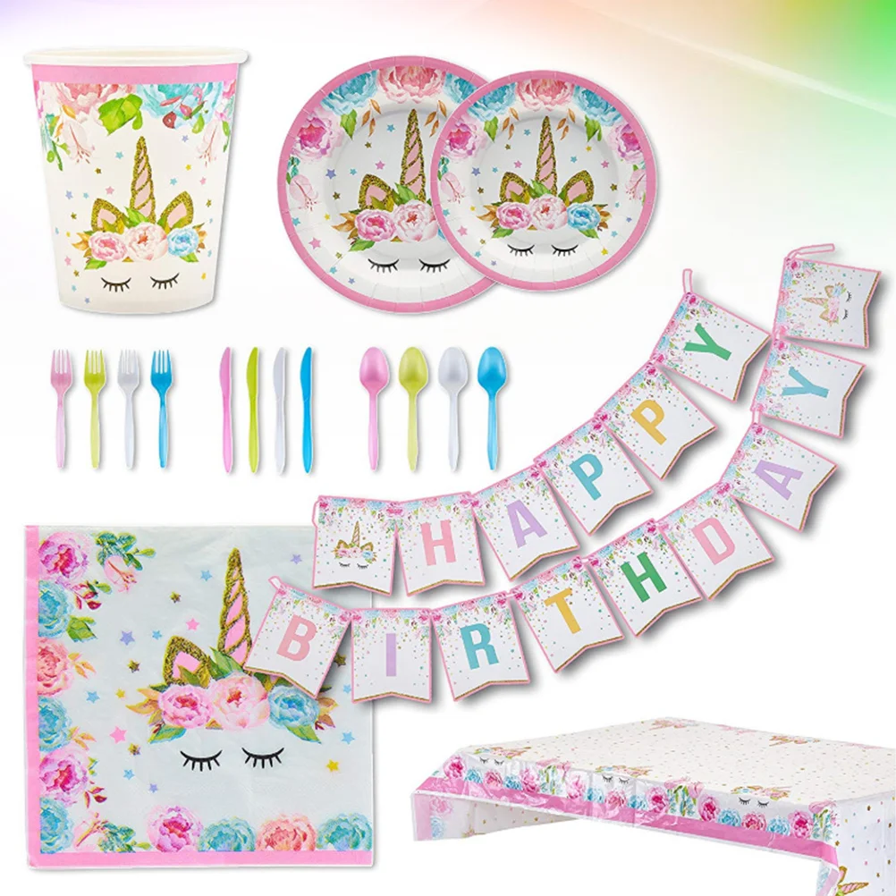 

Children's Birthday Festival Party Arrangement Festive Supplies Paper Cup Plates Tablecloth Set