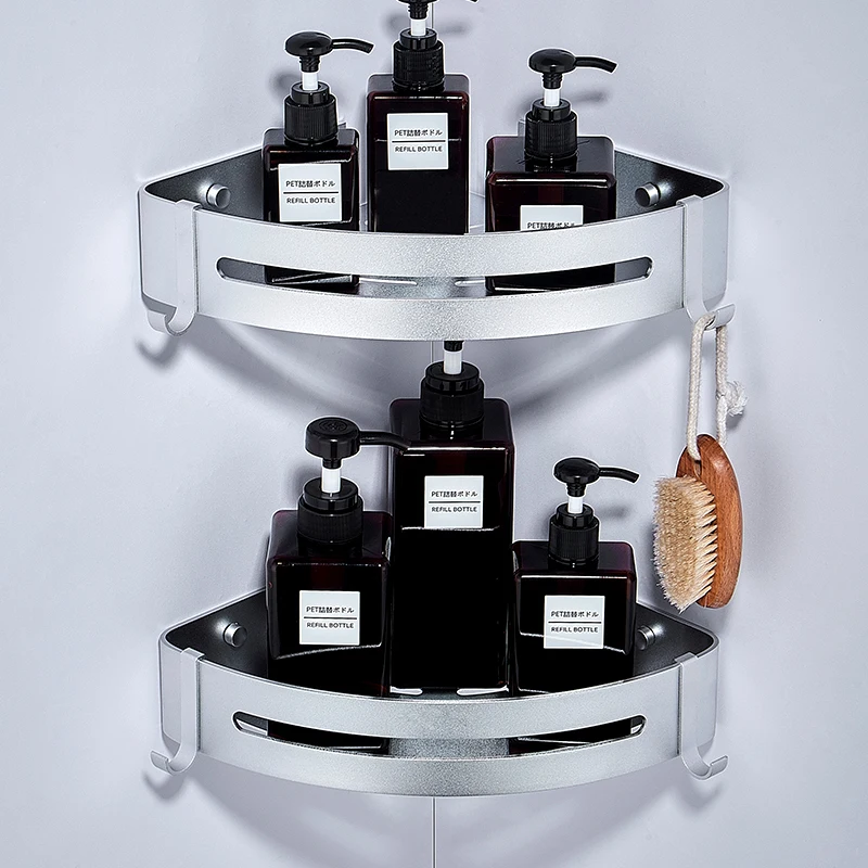 

Space Aluminum Bathroom Shelves Kitchen Wall Shelf Shower Storage Rack Bathroom Accessories