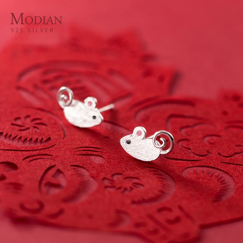 

Modian Real 925 Sterling Silver Frosted Cute Little Mouse Stud Earring for Women Anti Allergy Ear Studs Fine Jewelry Kids Gift